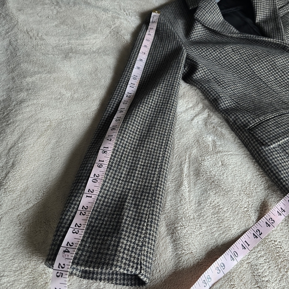 Zara Wool Blend Blazer Sz M Brown Houndstooth Plaid Tailored Career Old Money - Picture 12 of 16